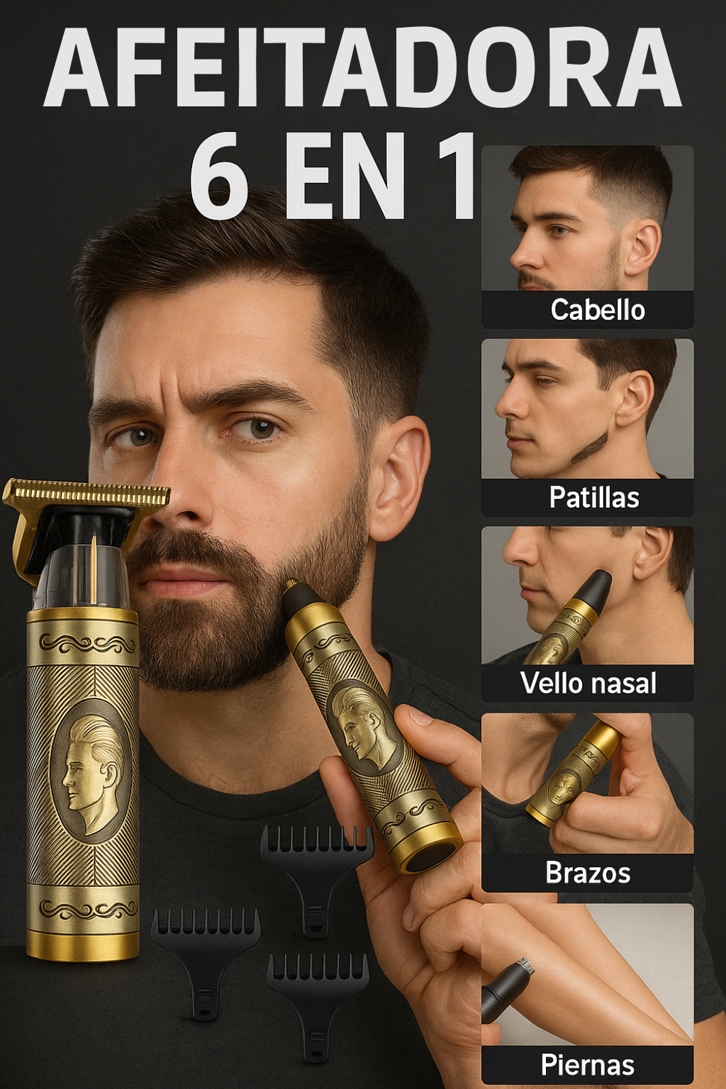 AFEITADORA 6 EN 1 ( BARBA, CABELLO, NARIZ, PATILLAS, BRAZOS, Y PIERNAS ) TRIMMER 6 EN 1