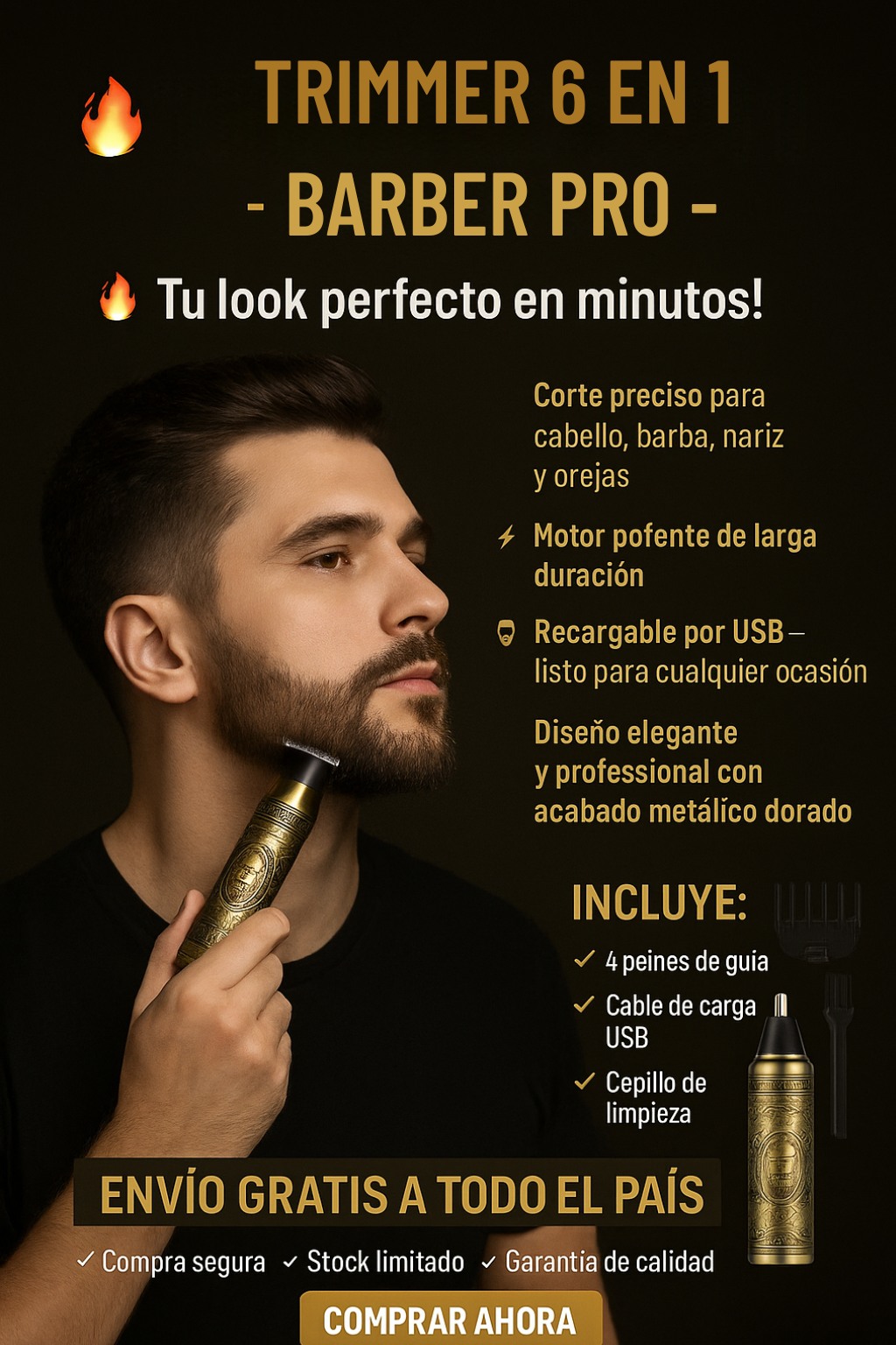 AFEITADORA 6 EN 1 ( BARBA, CABELLO, NARIZ, PATILLAS, BRAZOS, Y PIERNAS ) TRIMMER 6 EN 1