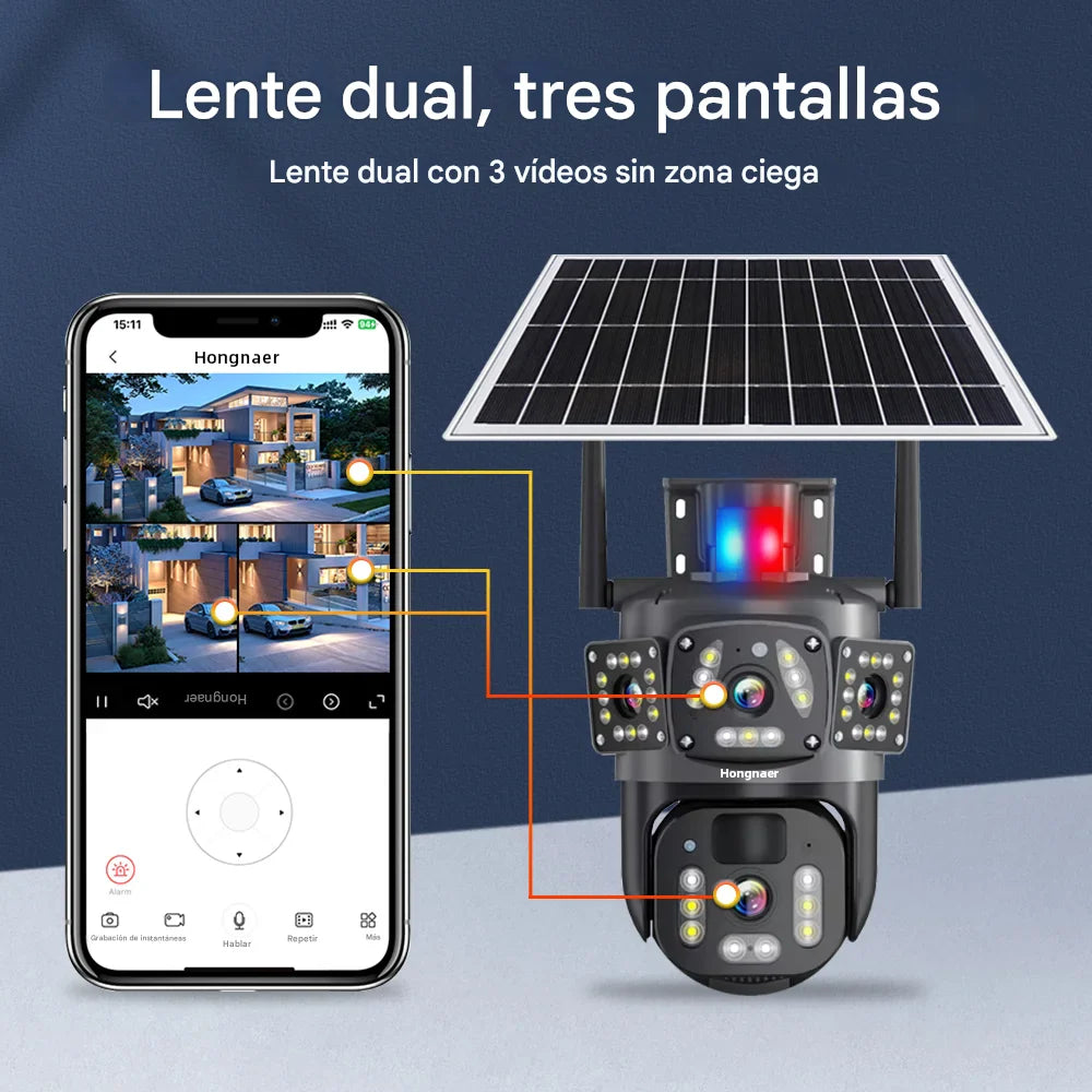 NUEVA CÁMARA TRIPLE LENTE DELUXE-Con panel solar e IA  4 Reseñas