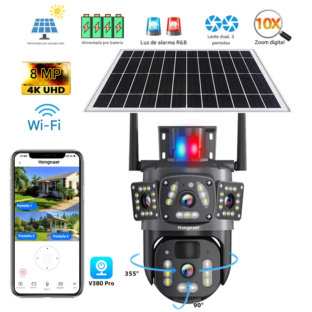 NUEVA CÁMARA TRIPLE LENTE DELUXE-Con panel solar e IA  4 Reseñas